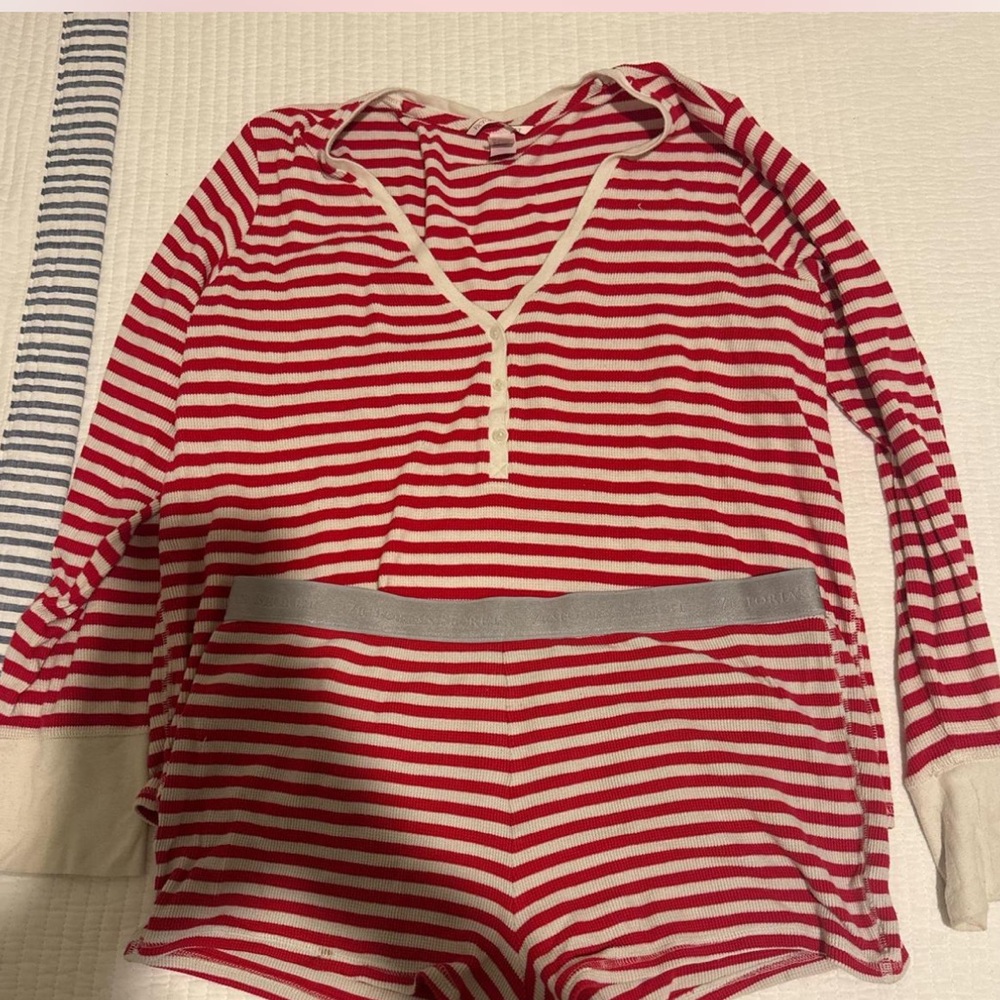 Victoria's Secret Red and Cream Striped Kids Pajama Set